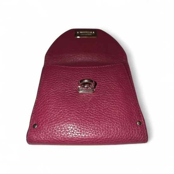 SALVATORE FERRAGAMO Burgundy Leather Ganchini Bifold Compact Wallet - Picture 6 of 16